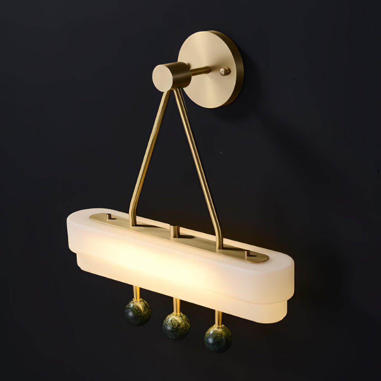 Luxury Art Deco Spate Wall Sconce with Marble Spheres and Opal Glass Shade