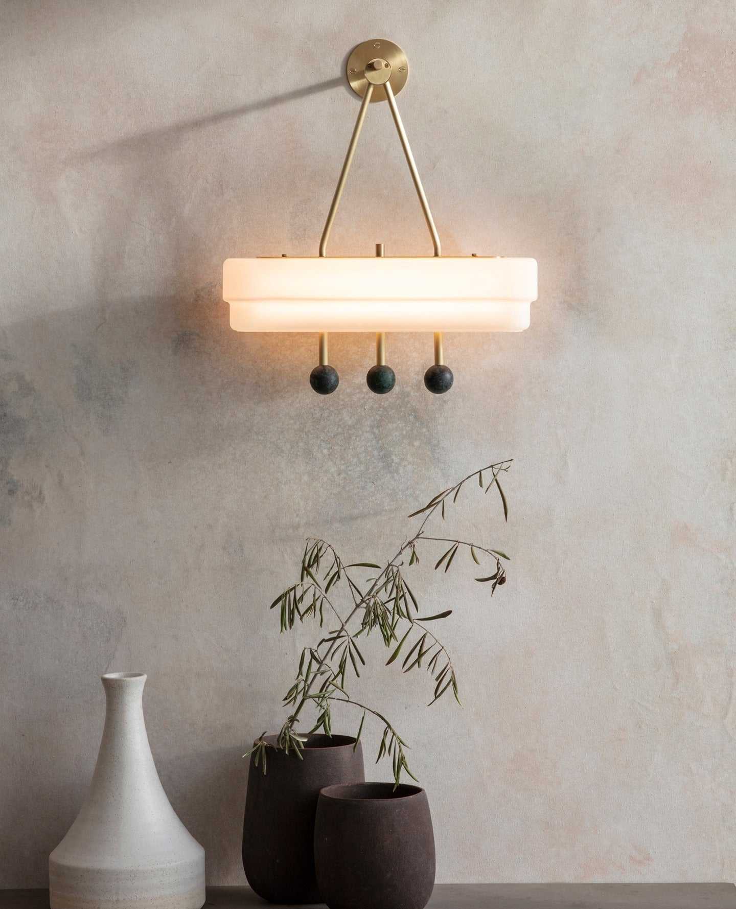 Luxury Art Deco Spate Wall Sconce with Marble Spheres and Opal Glass Shade