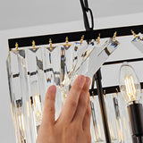 Luxury Black Metal and Crystal Strip LED Chandelier 3 Color Dimming Pendant Light