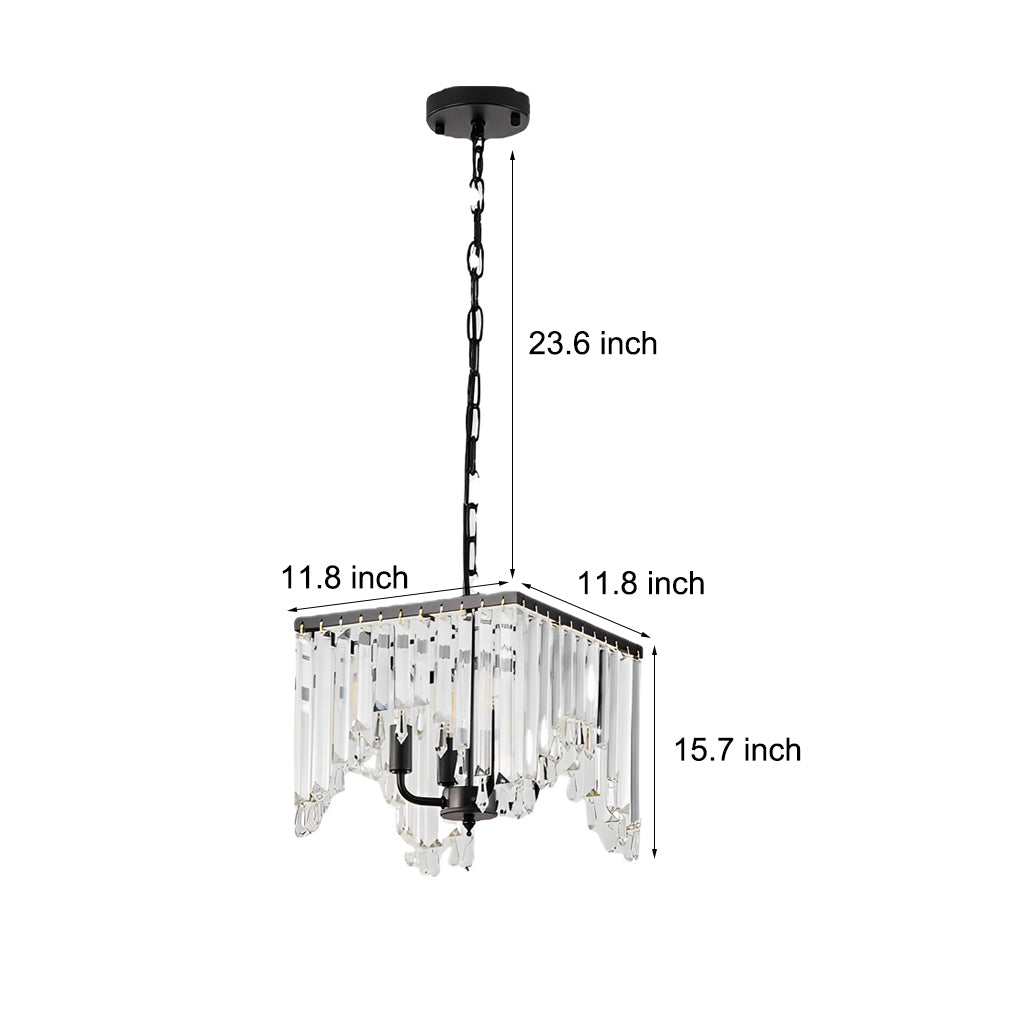 Luxury Black Metal and Crystal Strip LED Chandelier 3 Color Dimming Pendant Light