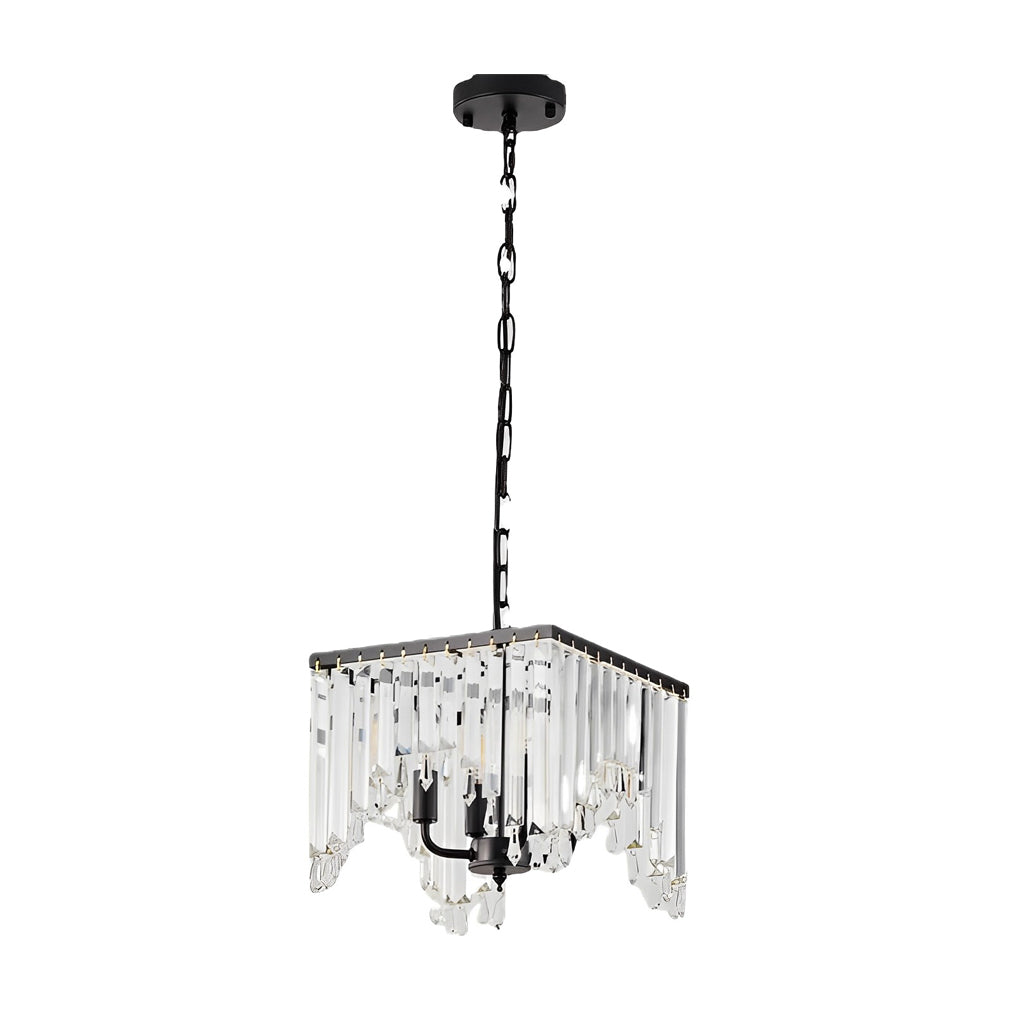 Luxury Black Metal and Crystal Strip LED Chandelier 3 Color Dimming Pendant Light