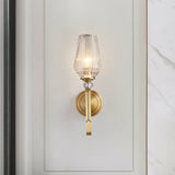 Luxury Brass Bracket Light Wall Sconce with Faceted Ribbed Glass Shade Set of 2