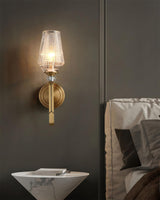 Luxury Brass Bracket Light Wall Sconce with Faceted Ribbed Glass Shade Set of 2