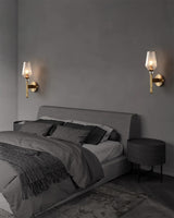 Luxury Brass Bracket Light Wall Sconce with Faceted Ribbed Glass Shade Set of 2