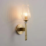 Luxury Brass Bracket Light Wall Sconce with Faceted Ribbed Glass Shade Set of 2