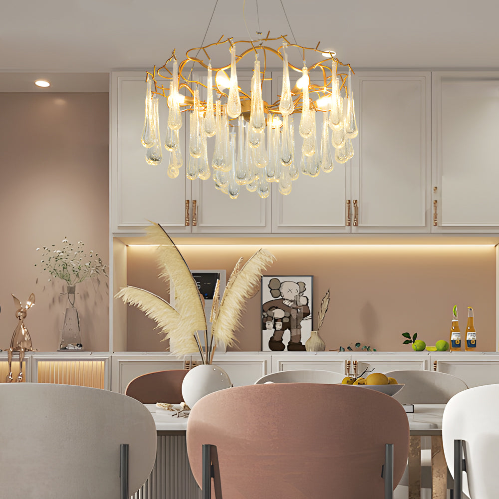 Luxury Bubble Crystal Raindrop Chandelier Modern Gold Tree Branch Hanging Light Fixture