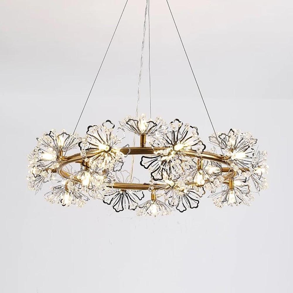 Luxury Circle Flower Crystal Chandelier Electroplated Metal LED Pendant Light Fixture for Modern Homes