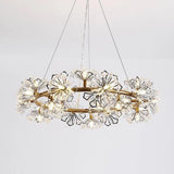 Luxury Circle Flower Crystal Chandelier Electroplated Metal LED Pendant Light Fixture for Modern Homes
