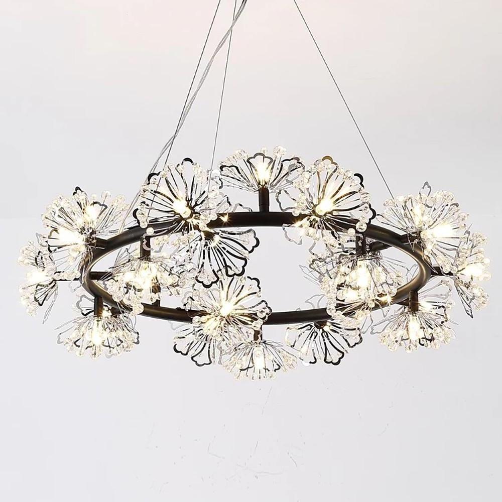 Luxury Circle Flower Crystal Chandelier Electroplated Metal LED Pendant Light Fixture for Modern Homes