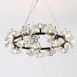 Luxury Circle Flower Crystal Chandelier Electroplated Metal LED Pendant Light Fixture for Modern Homes