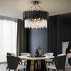 Luxury Circular Black Metal and Clear Crystal Pendant Light Modern LED Chandelier