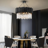 Luxury Circular Black Metal and Clear Crystal Pendant Light Modern LED Chandelier