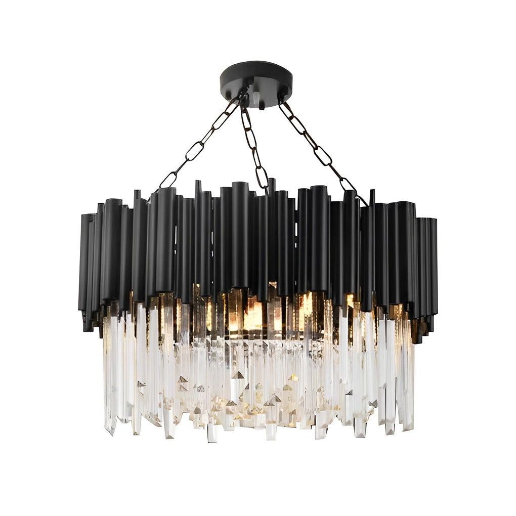 Luxury Circular Black Metal and Clear Crystal Pendant Light Modern LED Chandelier