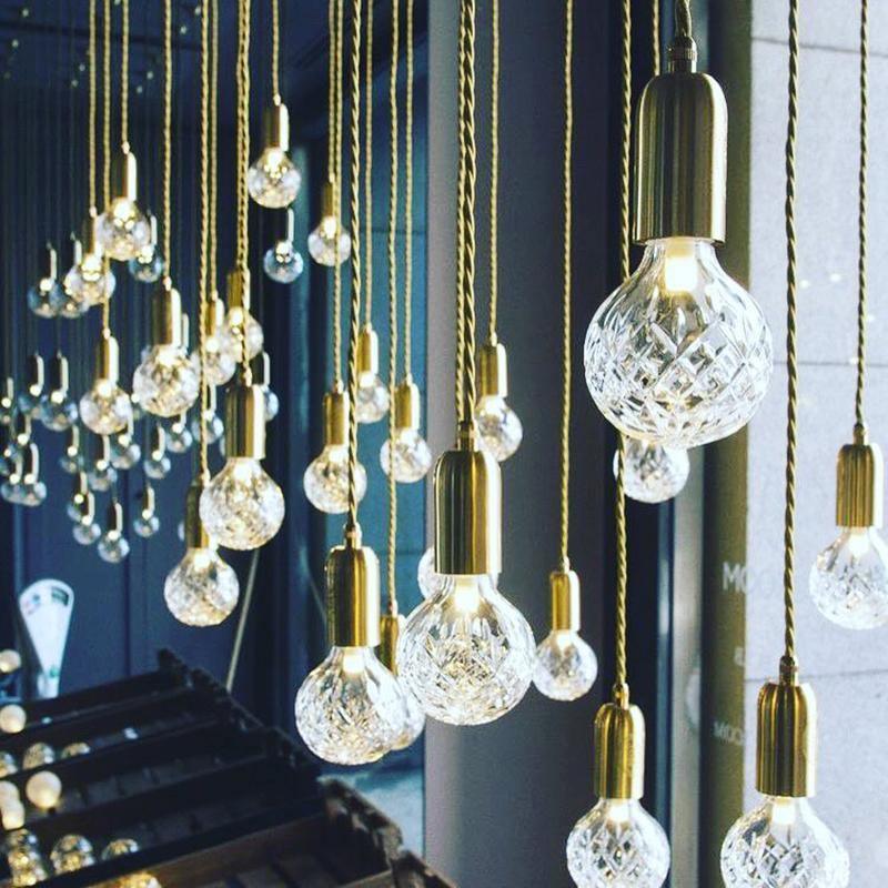 Luxury Clear Crystal Glass LED Pendant Lamp with Brass Fixture for Indoor Decor