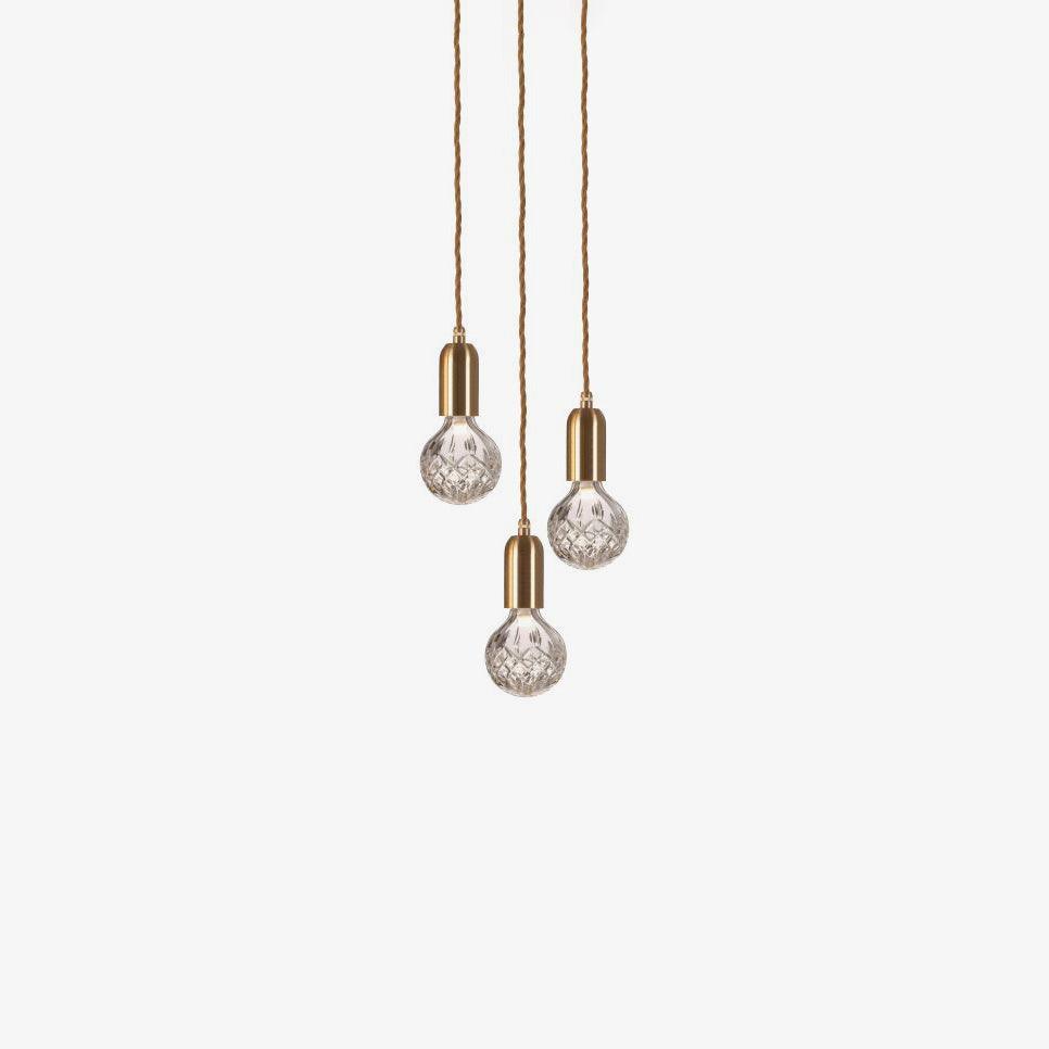 Luxury Clear Crystal Glass LED Pendant Lamp with Brass Fixture for Indoor Decor