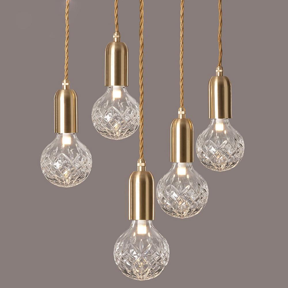 Luxury Clear Crystal Glass LED Pendant Lamp with Brass Fixture for Indoor Decor
