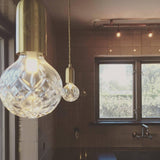 Luxury Clear Crystal Glass LED Pendant Lamp with Brass Fixture for Indoor Decor