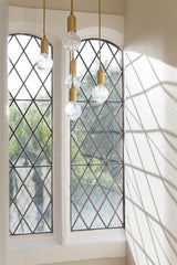Luxury Clear Crystal Glass LED Pendant Lamp with Brass Fixture for Indoor Decor