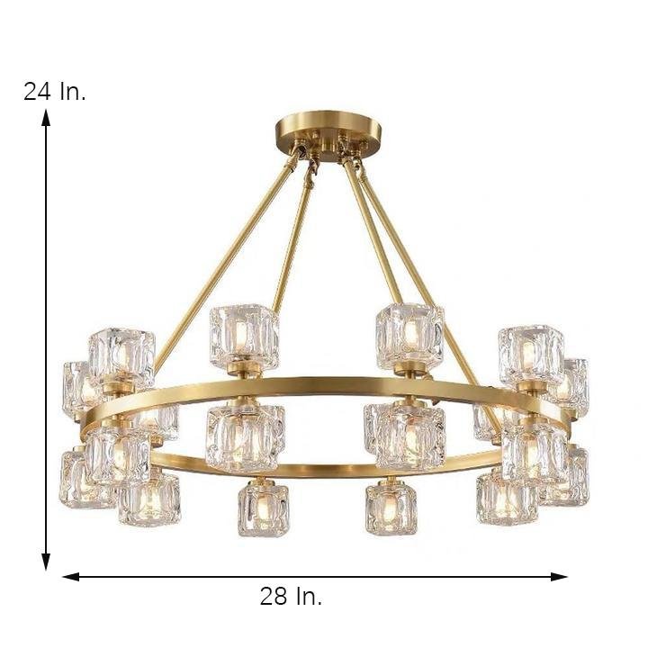 Luxury Copper and Crystal Flush Mount Chandelier Gold Finish LED Ceiling Light Fixture