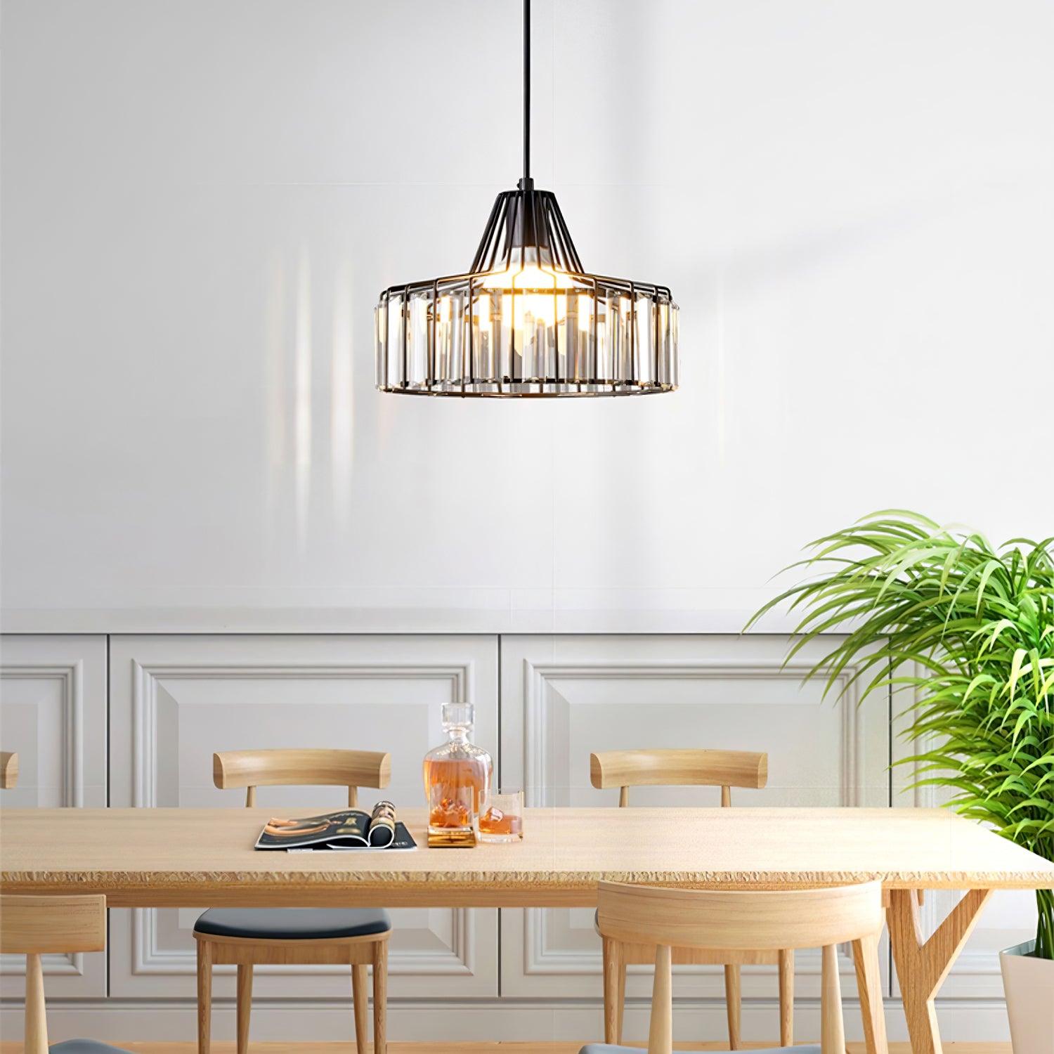 Luxury Crystal Glass Drum Chandelier Modern Ceiling Pendant Light in Gold or Black