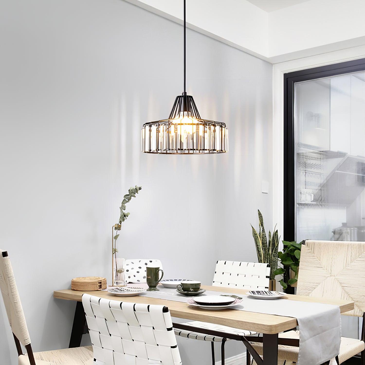 Luxury Crystal Glass Drum Chandelier Modern Ceiling Pendant Light in Gold or Black