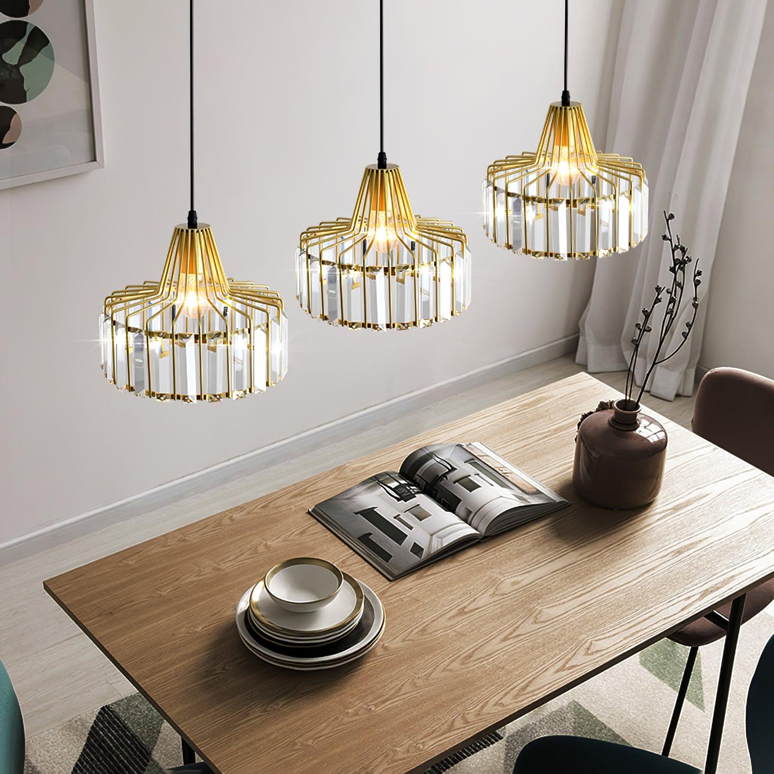 Luxury Crystal Glass Drum Chandelier Modern Ceiling Pendant Light in Gold or Black