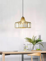 Luxury Crystal Glass Drum Chandelier Modern Ceiling Pendant Light in Gold or Black
