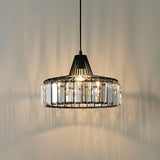 Luxury Crystal Glass Drum Chandelier Modern Ceiling Pendant Light in Gold or Black