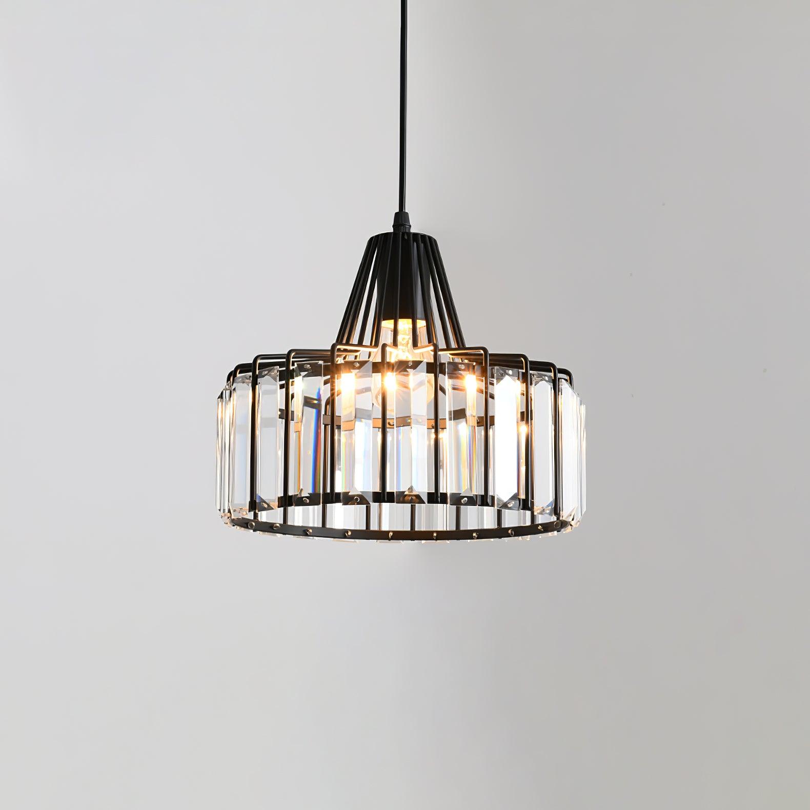 Luxury Crystal Glass Drum Chandelier Modern Ceiling Pendant Light in Gold or Black