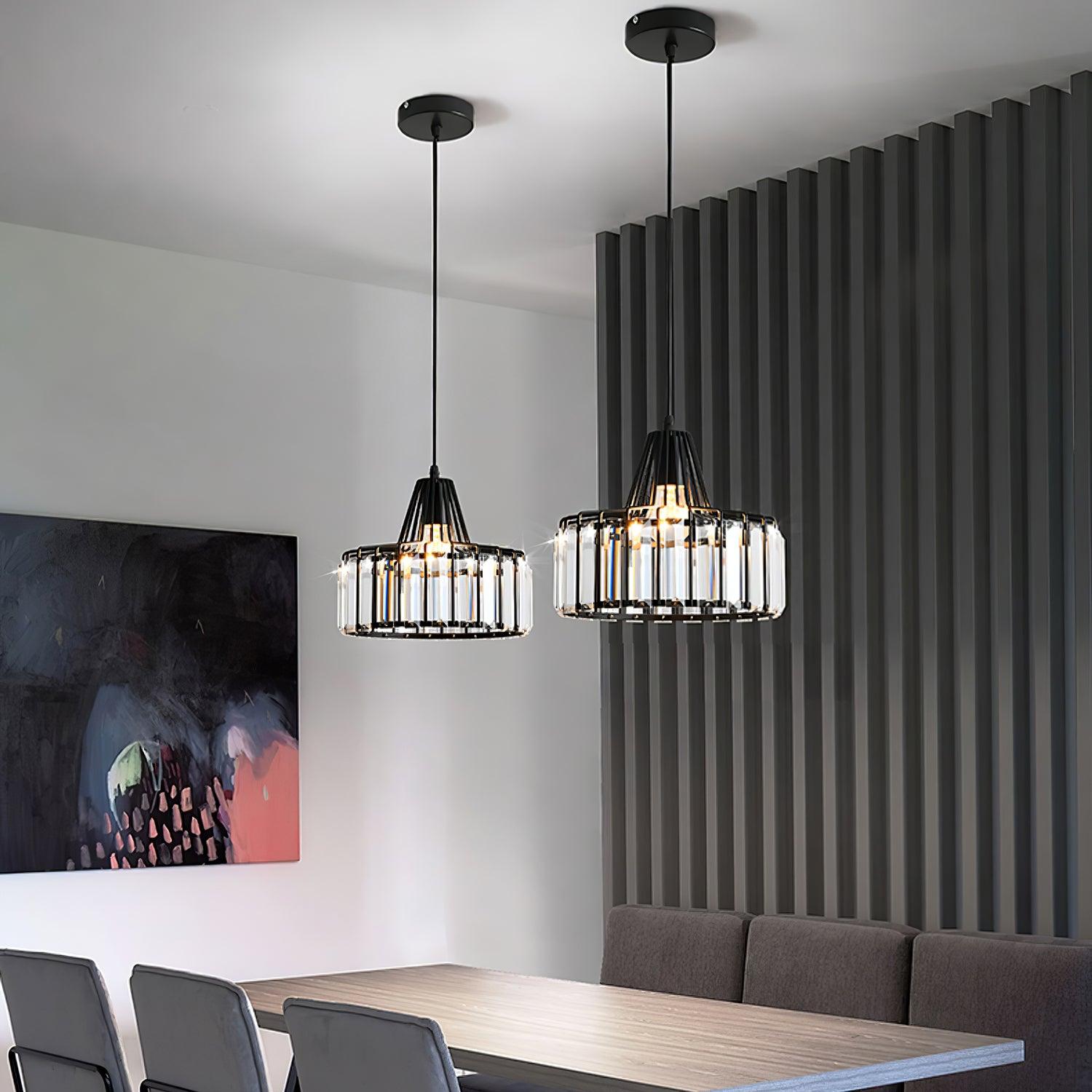 Luxury Crystal Glass Drum Chandelier Modern Ceiling Pendant Light in Gold or Black