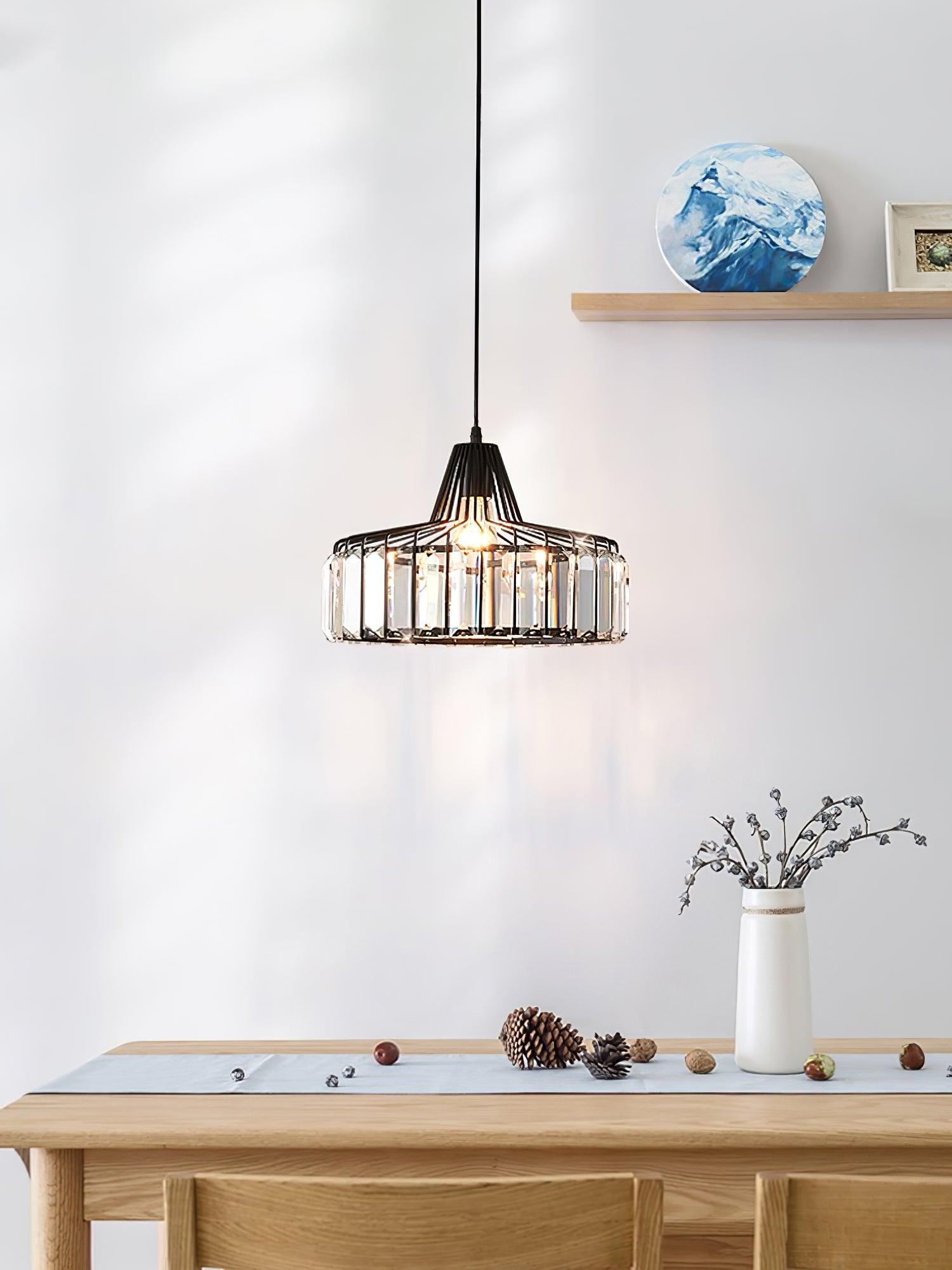 Luxury Crystal Glass Drum Chandelier Modern Ceiling Pendant Light in Gold or Black