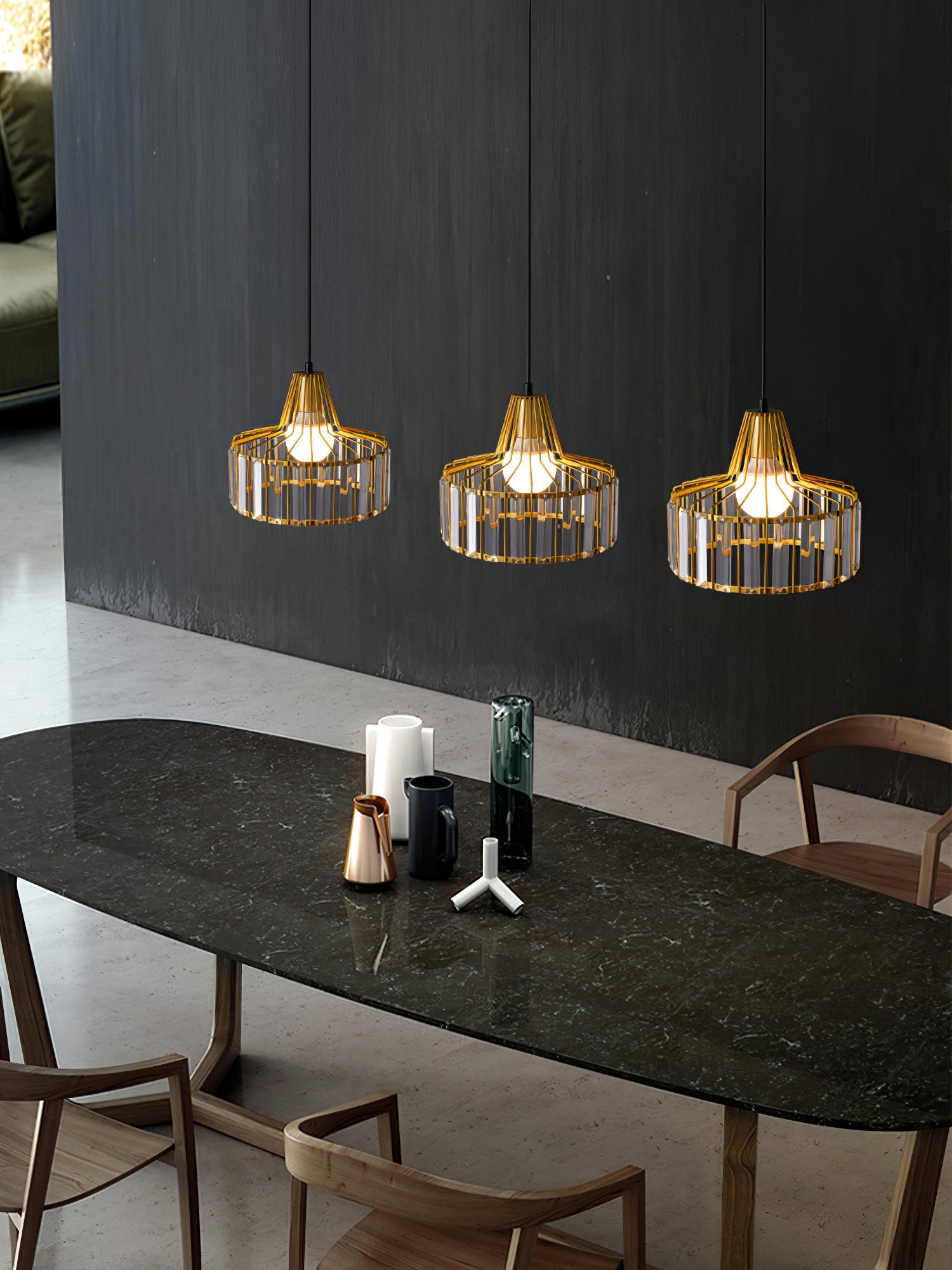 Luxury Crystal Glass Drum Chandelier Modern Ceiling Pendant Light in Gold or Black