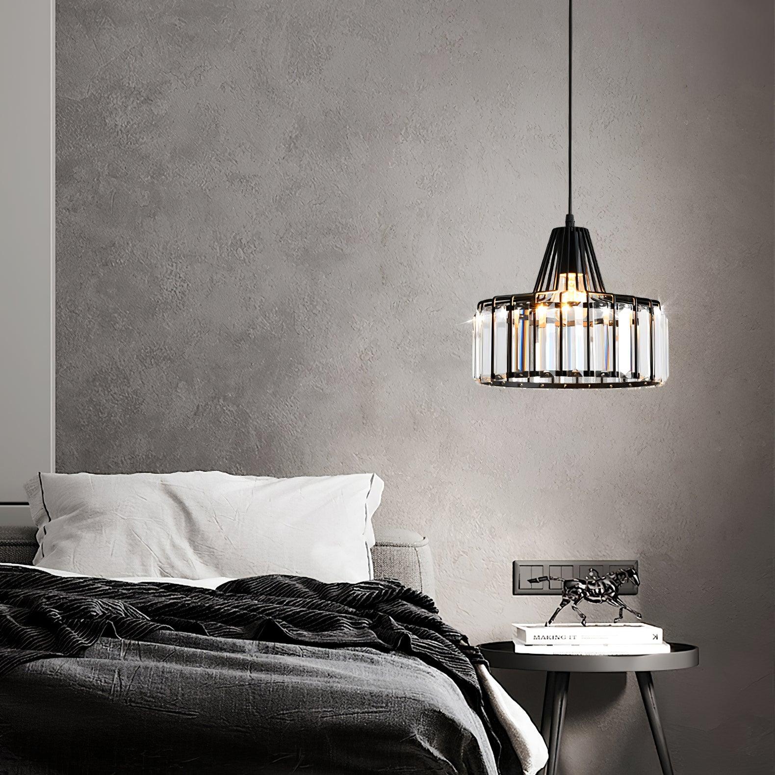 Luxury Crystal Glass Drum Chandelier Modern Ceiling Pendant Light in Gold or Black