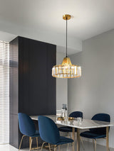 Luxury Crystal Glass Drum Chandelier Modern Ceiling Pendant Light in Gold or Black