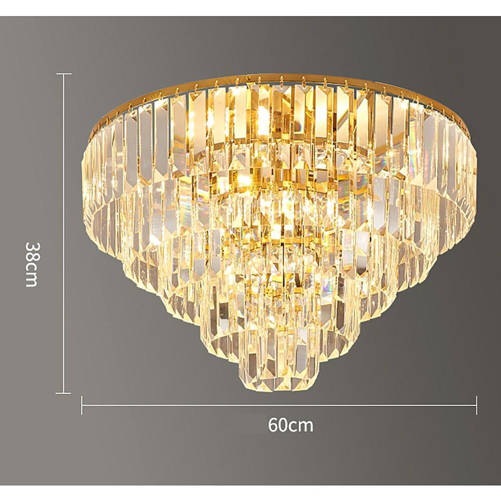 Luxury Crystal LED Ceiling Light Modern Flush Mount Metal Fixture for Dining and Living Room