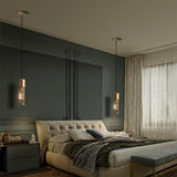 Luxury Crystal LED Cylinder Pendant Light Brass Copper Finish Hanging Lamp for Dining Room