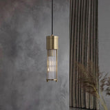 Luxury Crystal LED Cylinder Pendant Light Brass Copper Finish Hanging Lamp for Dining Room