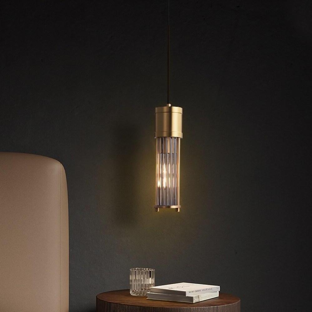 Luxury Crystal LED Cylinder Pendant Light Brass Copper Finish Hanging Lamp for Dining Room