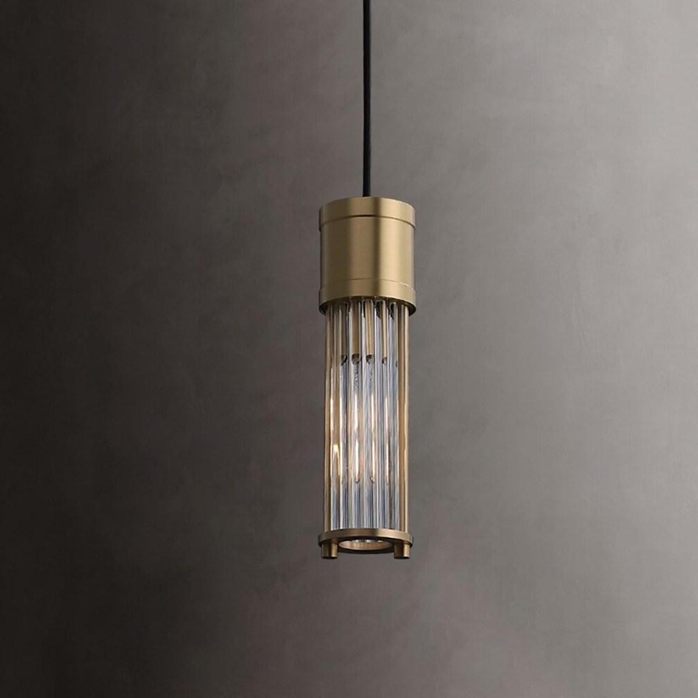 Luxury Crystal LED Cylinder Pendant Light Brass Copper Finish Hanging Lamp for Dining Room