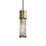 Luxury Crystal LED Cylinder Pendant Light Brass Copper Finish Hanging Lamp for Dining Room