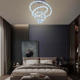 Luxury Crystal Ring LED Chandelier Adjustable Tiered Hanging Pendant Light in Chrome