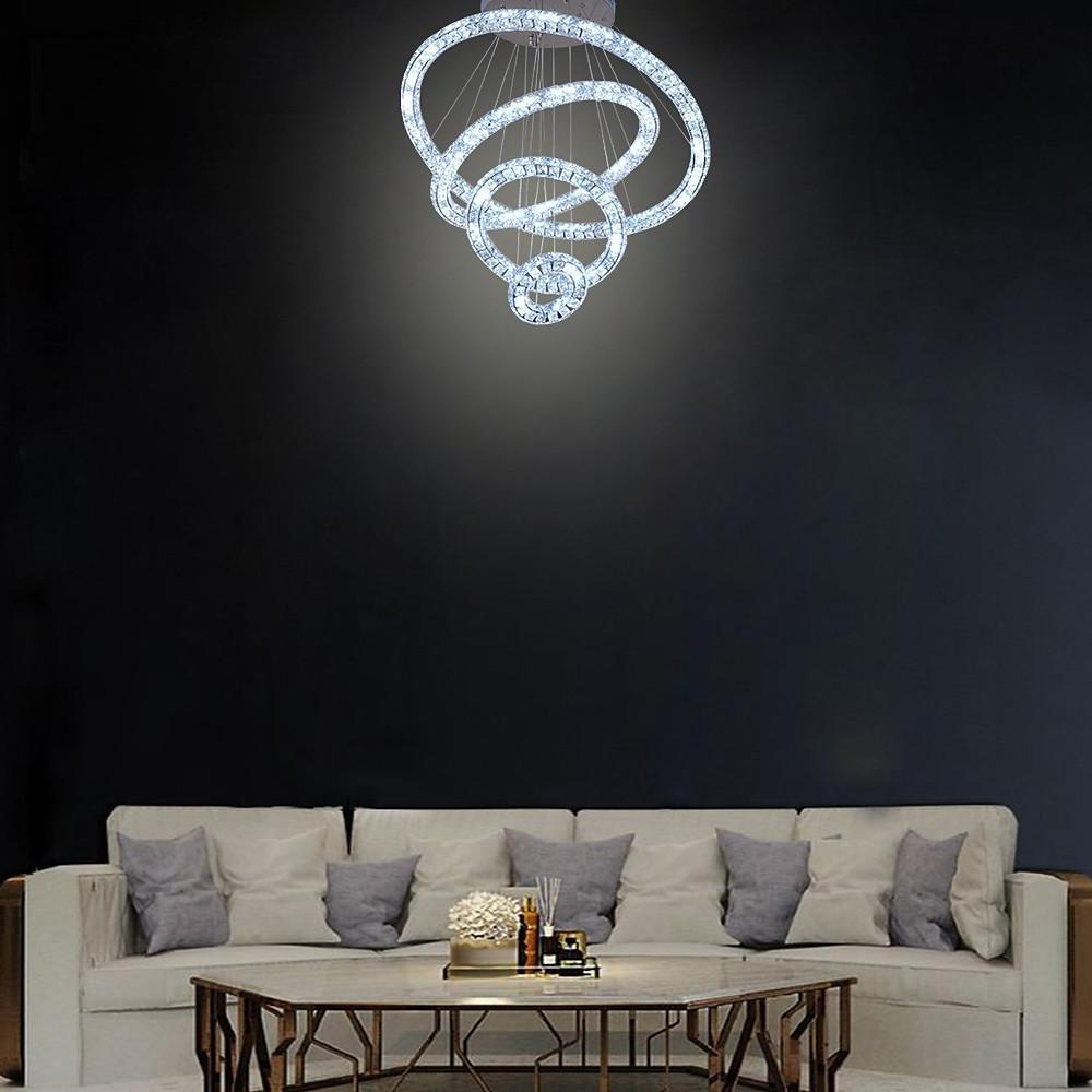 Luxury Crystal Ring LED Chandelier Adjustable Tiered Hanging Pendant Light in Chrome