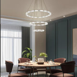 Luxury Crystal Ring LED Chandelier Adjustable Tiered Hanging Pendant Light in Chrome