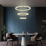 Luxury Crystal Ring LED Chandelier Adjustable Tiered Hanging Pendant Light in Chrome