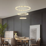 Luxury Crystal Ring LED Chandelier Adjustable Tiered Hanging Pendant Light in Chrome