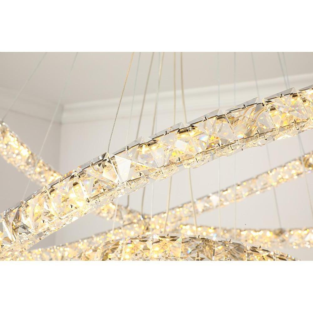Luxury Crystal Ring LED Chandelier Adjustable Tiered Hanging Pendant Light in Chrome