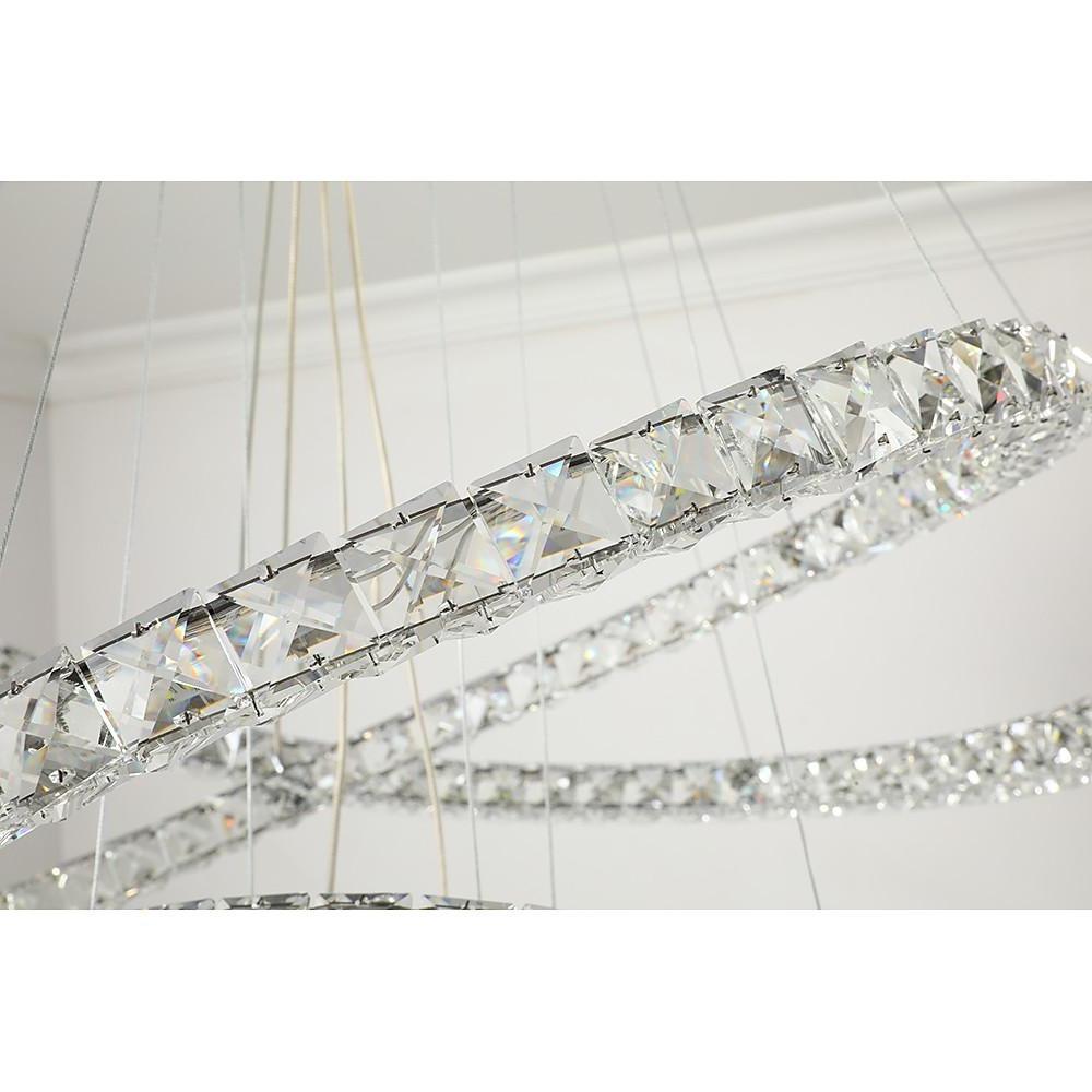Luxury Crystal Ring LED Chandelier Adjustable Tiered Hanging Pendant Light in Chrome