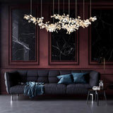 Luxury Double Layer Gingko Leaf Ceramic Crown Chandelier for Large Dining and Living Spaces