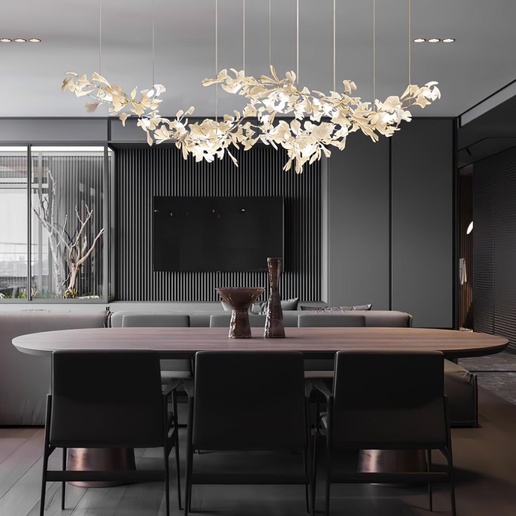 Luxury Double Layer Gingko Leaf Ceramic Crown Chandelier for Large Dining and Living Spaces