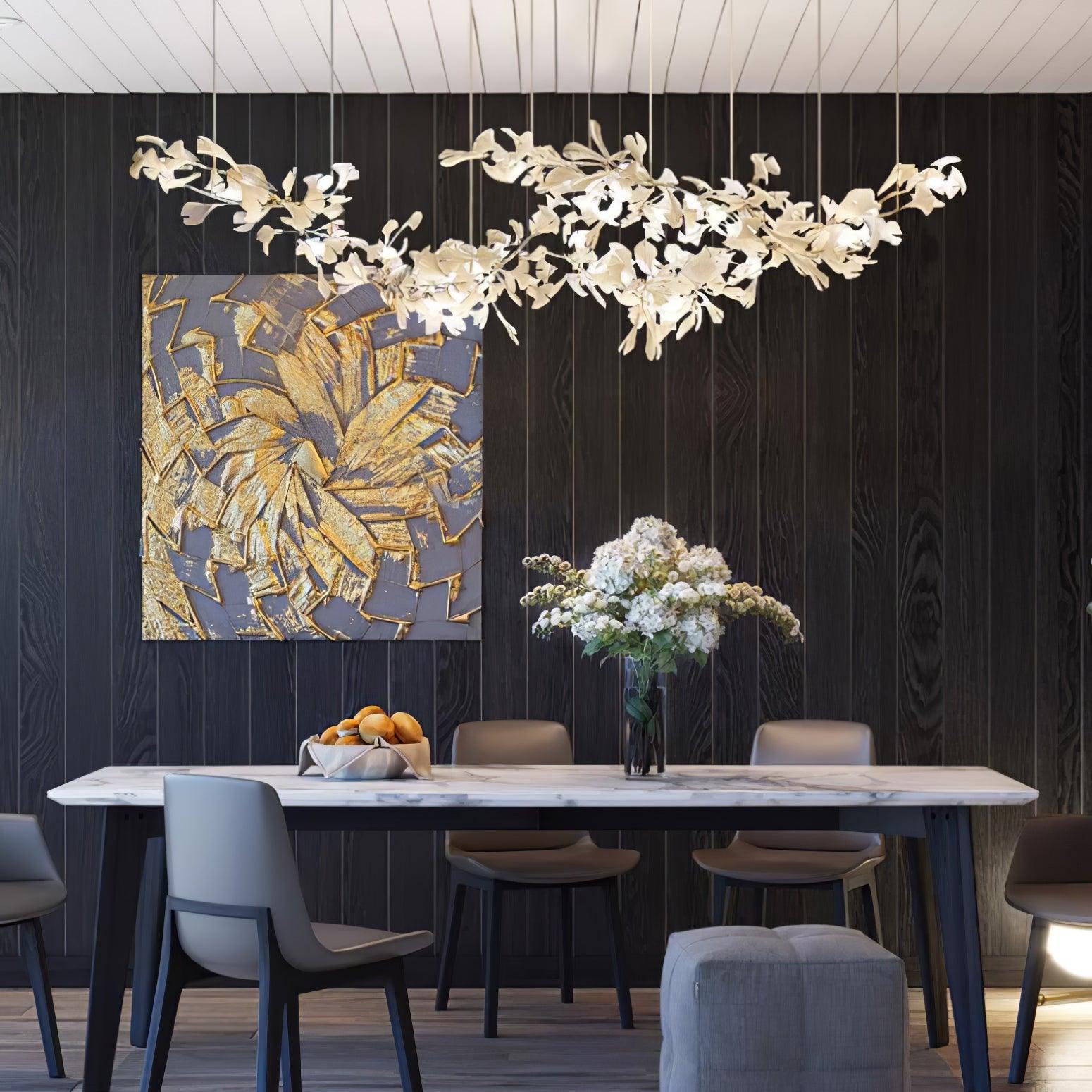 Luxury Double Layer Gingko Leaf Ceramic Crown Chandelier for Large Dining and Living Spaces